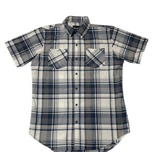 Y2K Akademiks Men's Blue and Gray Plaid button up Shirt Size L Hip Hop Brands